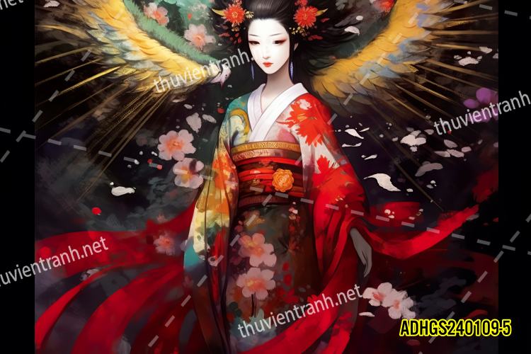 Tranh dán tường hoa cô gái Geisha Nhật Bản-ADHGS240109-5 - Tranh tường chất lượng cao